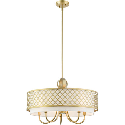 Gold And Off White Six Light Metal Dimmable Chandelier With Shades