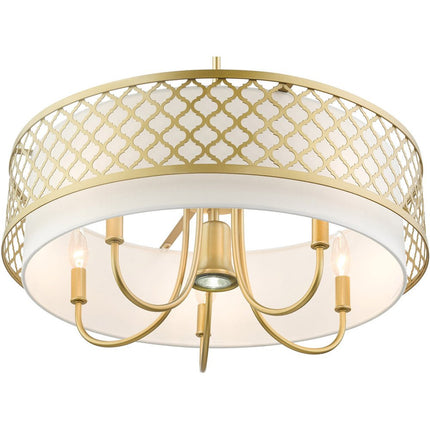 Gold And Off White Six Light Metal Dimmable Chandelier With Shades