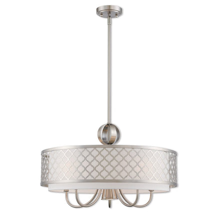 Nickel Six Light Metal Dimmable Chandelier With Shades
