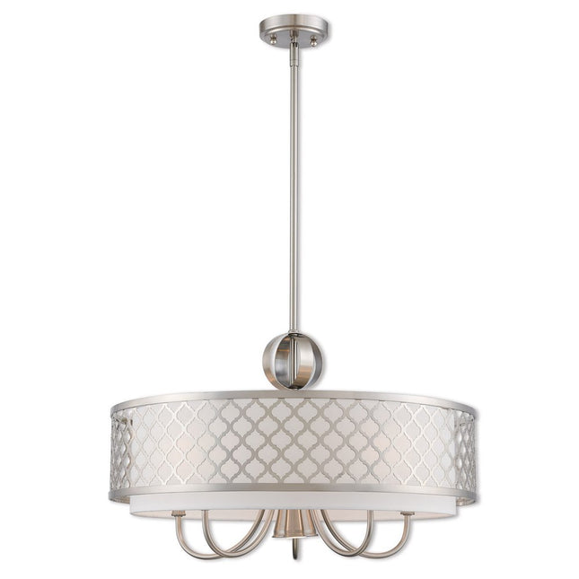 Nickel Six Light Metal Dimmable Chandelier With Shades