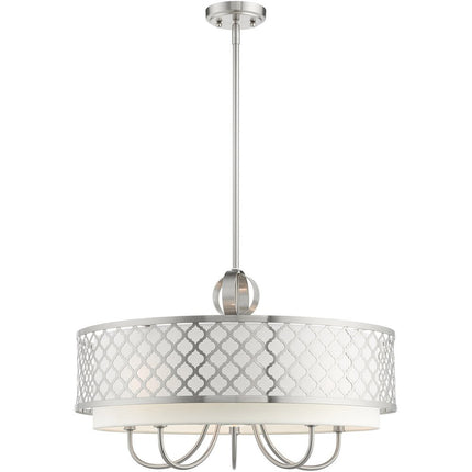 Nickel Six Light Metal Dimmable Chandelier With Shades