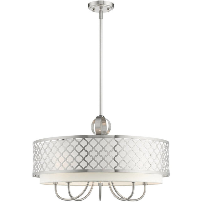 Nickel Six Light Metal Dimmable Chandelier With Shades