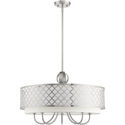 Nickel Six Light Metal Dimmable Chandelier With Shades