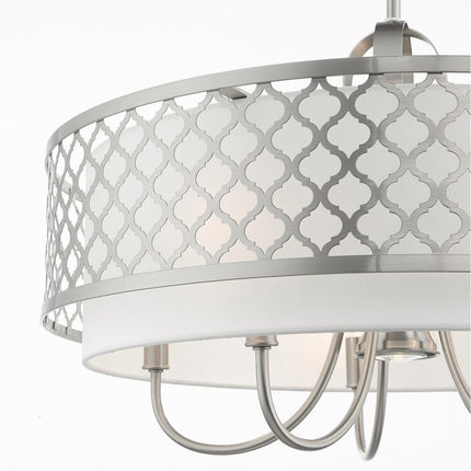 Nickel Six Light Metal Dimmable Chandelier With Shades