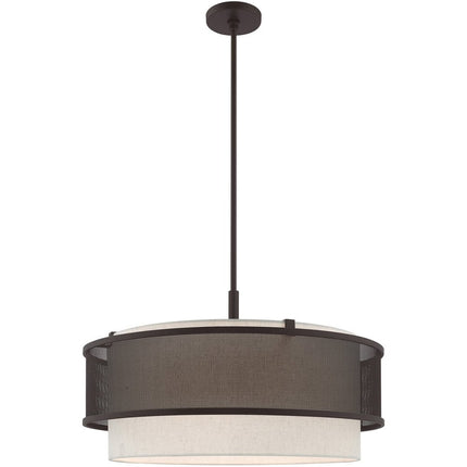 Bronze Four Light Metal Dimmable Chandelier With Shades