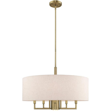 Antiqued Brass Six Light Metal Dimmable Chandelier With Shades