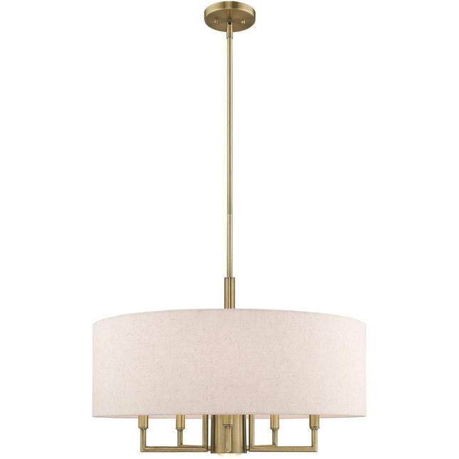 Antiqued Brass Six Light Metal Dimmable Chandelier With Shades HomeRoots