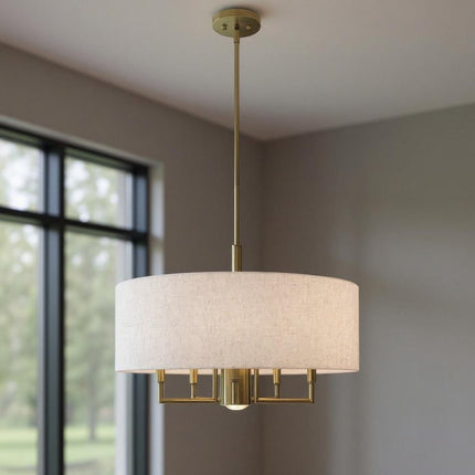 Antiqued Brass Six Light Metal Dimmable Chandelier With Shades