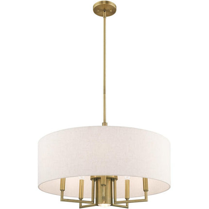 Antiqued Brass Six Light Metal Dimmable Chandelier With Shades