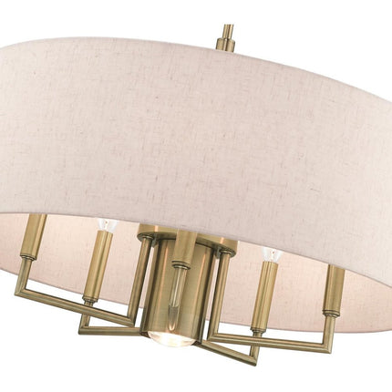 Antiqued Brass Six Light Metal Dimmable Chandelier With Shades