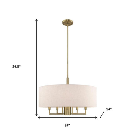 Antiqued Brass Six Light Metal Dimmable Chandelier With Shades