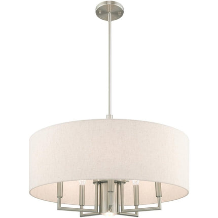 Nickel Six Light Metal Dimmable Chandelier With Shades