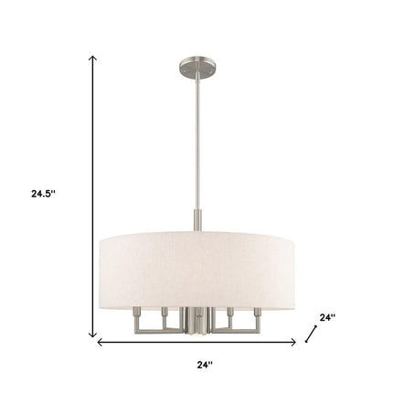 Nickel Six Light Metal Dimmable Chandelier With Shades