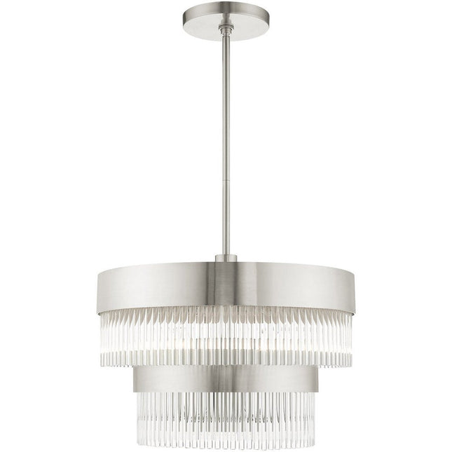 Nickel Five Light Metal Dimmable Chandelier With Shades HomeRoots