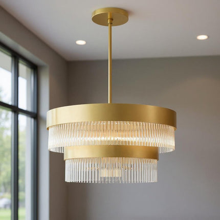 Gold Seven Light Metal Dimmable Chandelier With Shades