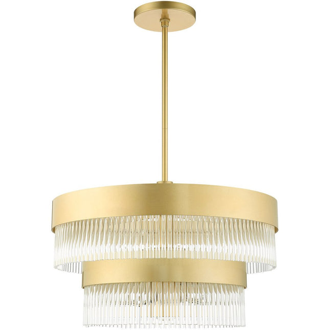 Gold Seven Light Metal Dimmable Chandelier With Shades HomeRoots