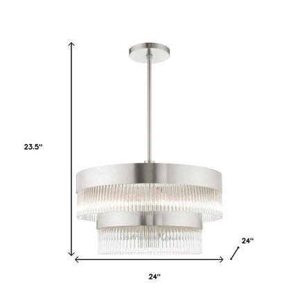Nickel Seven Light Metal Dimmable Chandelier With Shades