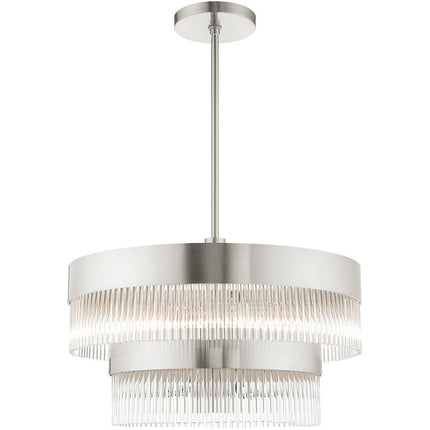 Nickel Seven Light Metal Dimmable Chandelier With Shades