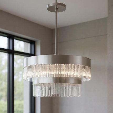 Nickel Seven Light Metal Dimmable Chandelier With Shades