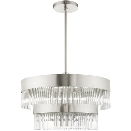 Nickel Seven Light Metal Dimmable Chandelier With Shades