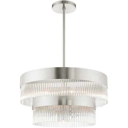 Nickel Seven Light Metal Dimmable Chandelier With Shades