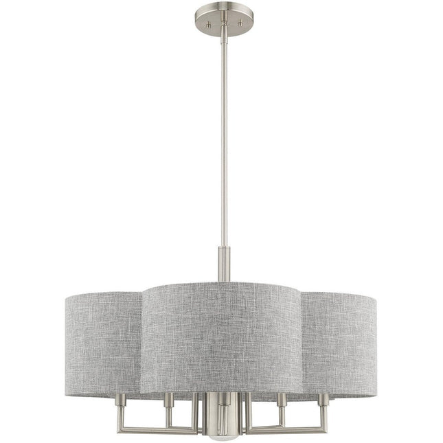 Nickel Six Light Metal Dimmable Chandelier With Shades HomeRoots