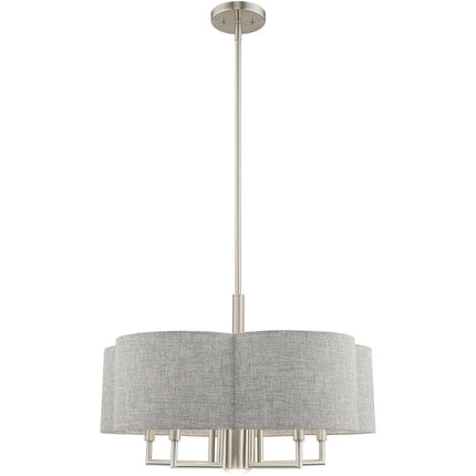 Nickel Six Light Metal Dimmable Chandelier With Shades