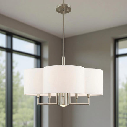 Nickel Six Light Metal Dimmable Chandelier With Shades