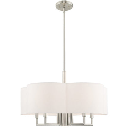 Nickel Six Light Metal Dimmable Chandelier With Shades
