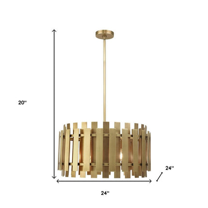 Brass Six Light Metal Dimmable Chandelier With Shades