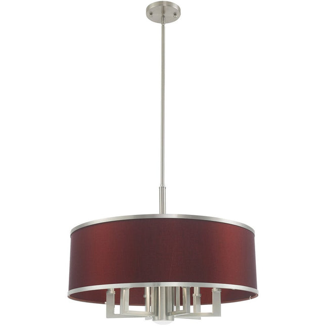 Nickel Seven Light Metal Dimmable Chandelier With Shades HomeRoots