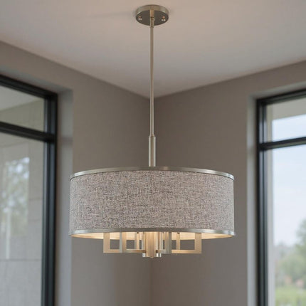 Nickel Seven Light Metal Dimmable Chandelier With Shades