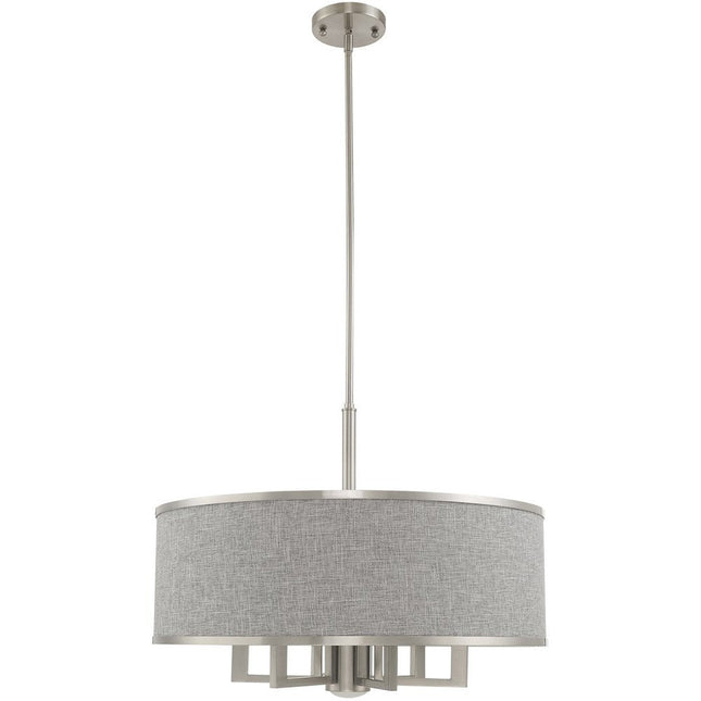 Nickel Seven Light Metal Dimmable Chandelier With Shades HomeRoots