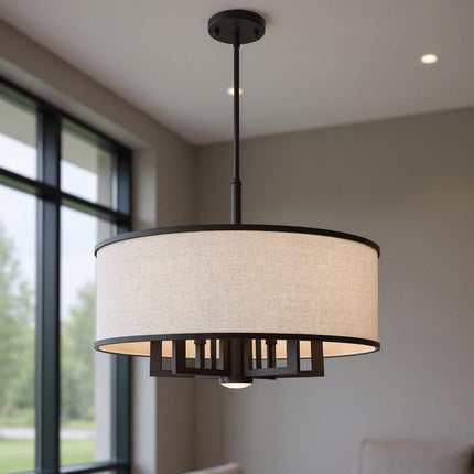Bronze Seven Light Metal Dimmable Chandelier With Shades