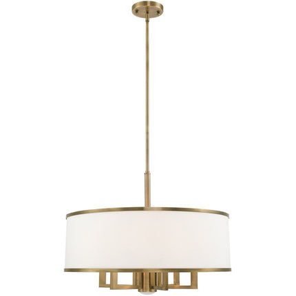 Antiqued Brass Seven Light Metal Dimmable Chandelier With Shades