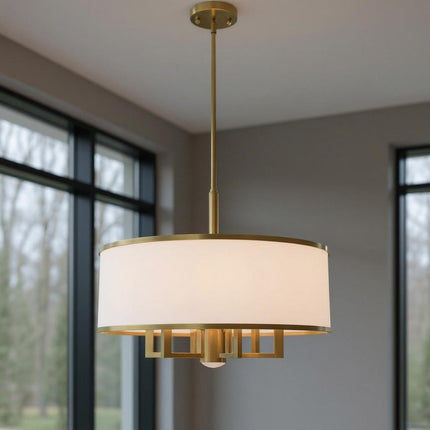 Antiqued Brass Seven Light Metal Dimmable Chandelier With Shades