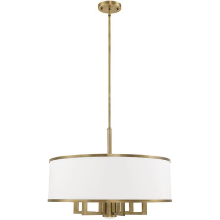 Antiqued Brass Seven Light Metal Dimmable Chandelier With Shades