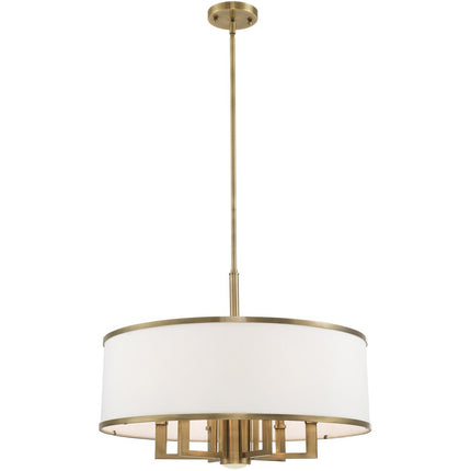 Antiqued Brass Seven Light Metal Dimmable Chandelier With Shades