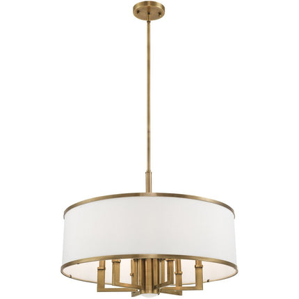 Antiqued Brass Seven Light Metal Dimmable Chandelier With Shades