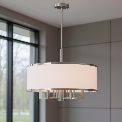 Nickel Six Light Metal Dimmable Chandelier With Shades