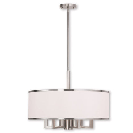 Nickel Six Light Metal Dimmable Chandelier With Shades