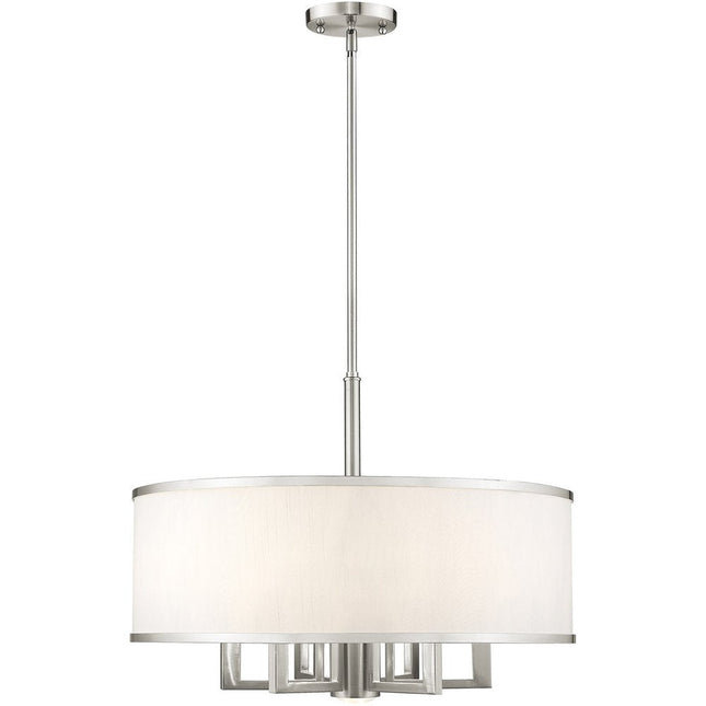 Nickel Six Light Metal Dimmable Chandelier With Shades HomeRoots