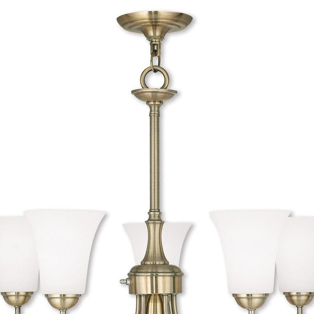 Antiqued Brass Six Light Metal Dimmable Chandelier With Shades