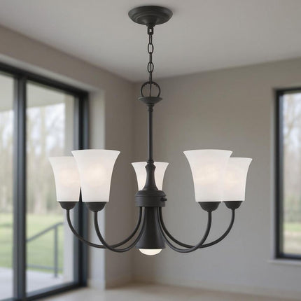 Black Six Light Metal Dimmable Chandelier With Shades
