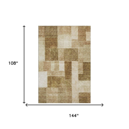 9' X 12' Terra Cotta Beige And Copper Geometric Washable Area Rug With UV Protection HomeRoots