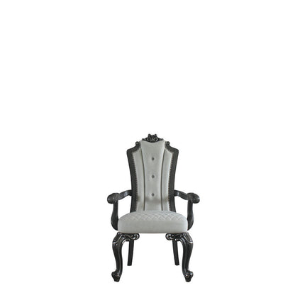 ACME 68833 House Beatrice Arm Chair, Two Tone Beige Fabric & Charcoal Finish