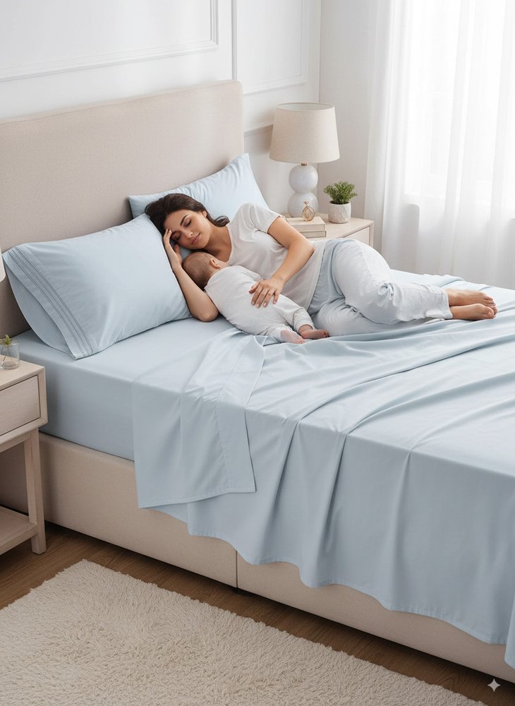 Four Piece Light Blue Cotton King Sheet Set