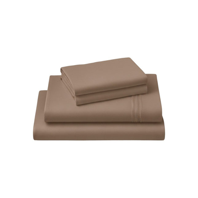Four Piece Light Brown Cotton King Sheet Set