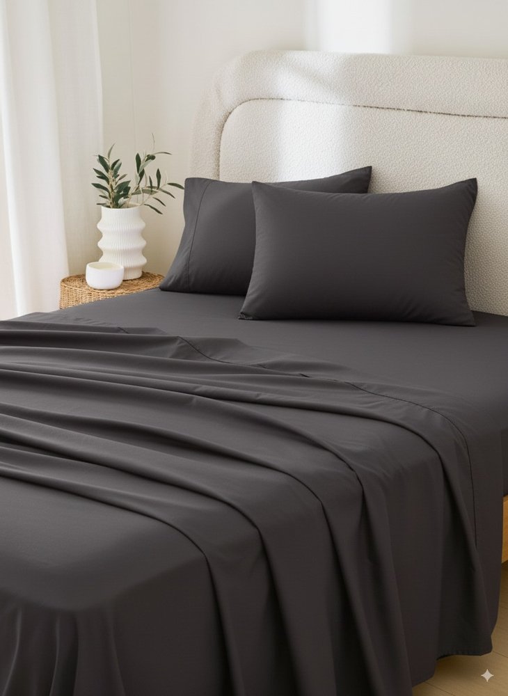 Four Piece Charcoal Cotton King Sheet Set