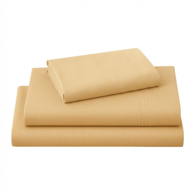 Three Piece Gold Cotton Twin XL Sheet Set
